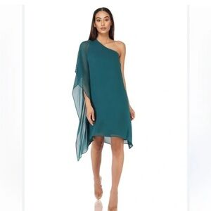 BCBGMAXZARIA One Shoulder‎ Green Lose Dress silk size small
